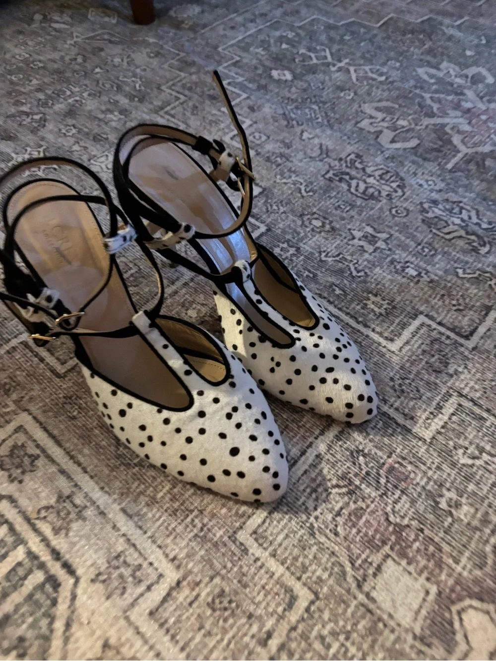 JCrew Polka Dot Pony Hair Pointed-Toe Slingback Heels - Black & White size 7